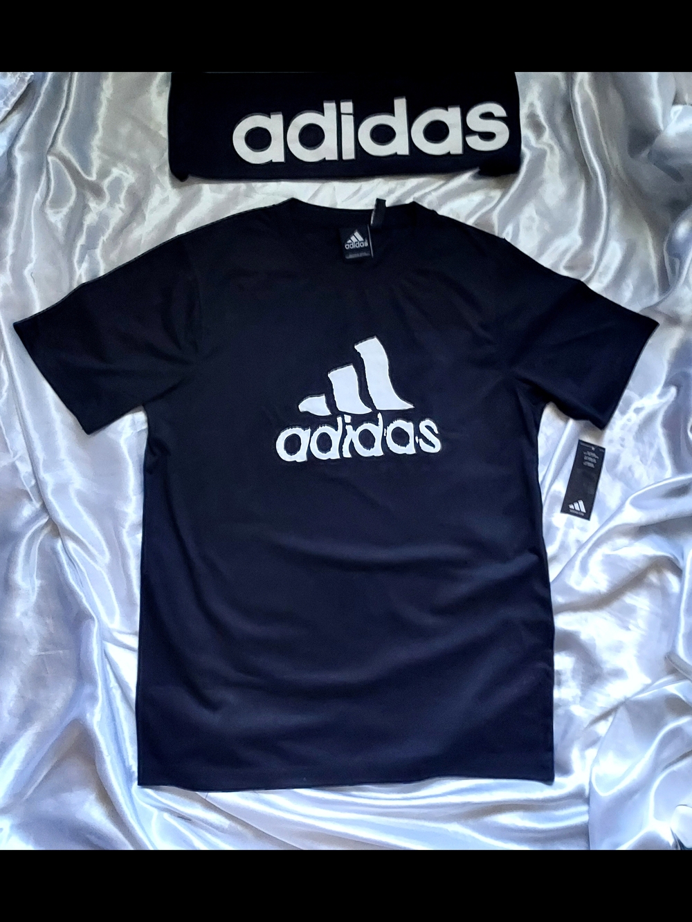 Adidas Men's Black Short-Sleeve Tee with White Logo